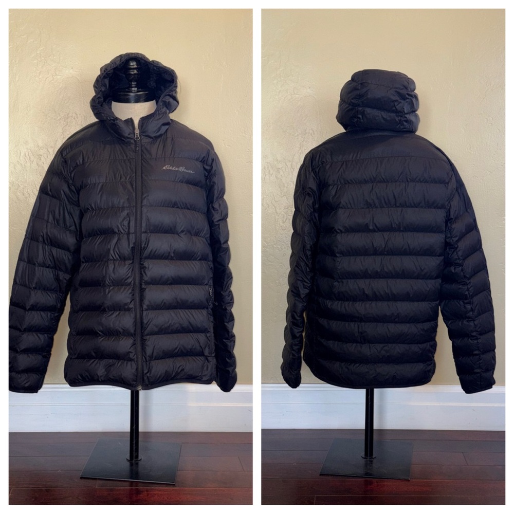 Eddie Bauer Cirruslite Hooded Puffer Jacket Black Down Insulated Size Medium